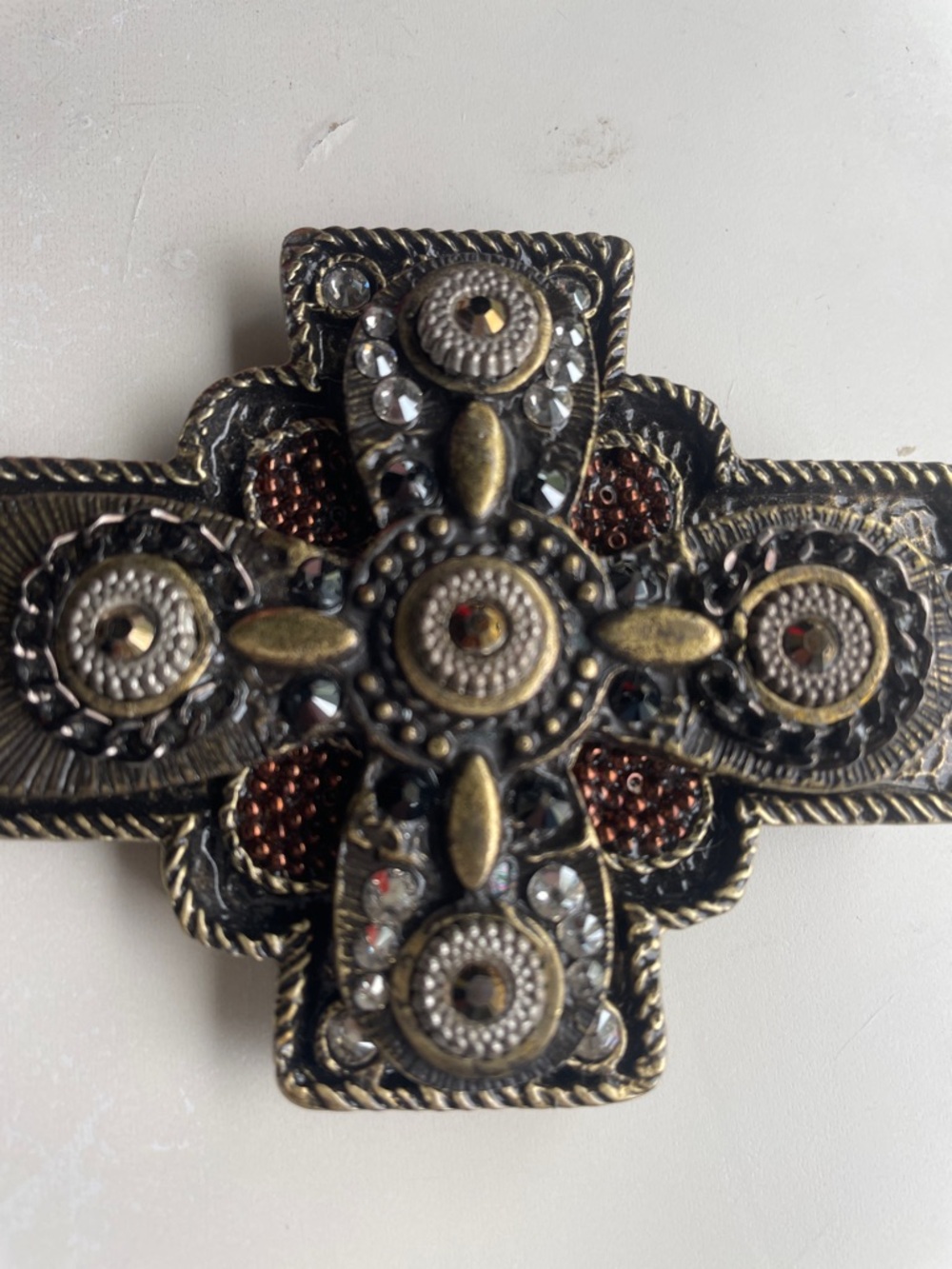 Ornate Antique Gold-Tone Decorative Cross Belt Buckle -heavy - Picture 2 of 5